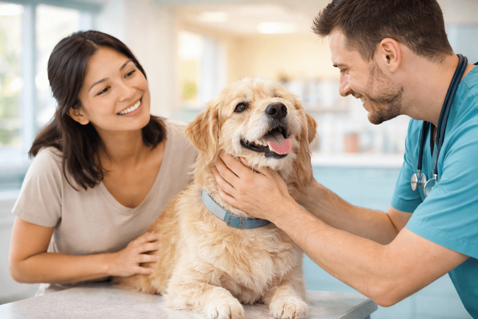 Veterinarian caring for a dog